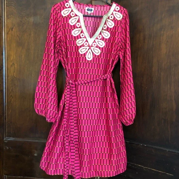 Mud Pie | Dresses | Mud Pie Womens All Occasion Dress Silky Magenta Gold  Trim 8 | Poshmark